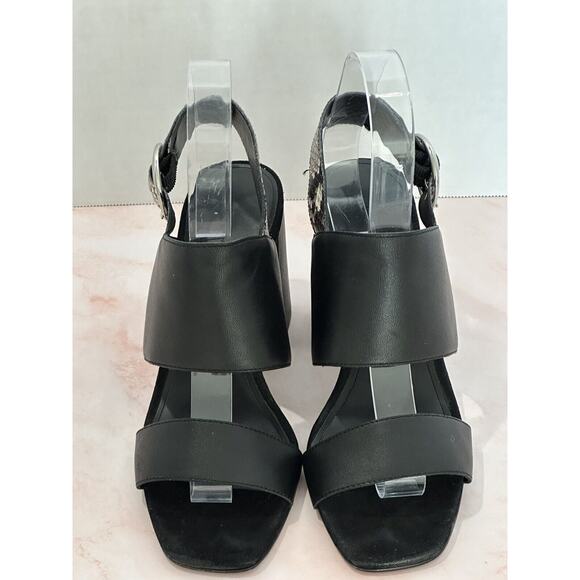 Banana Republic Black Snake and Print Leather Size 7M Black Open Toe Block Heels - Picture 2 of 13